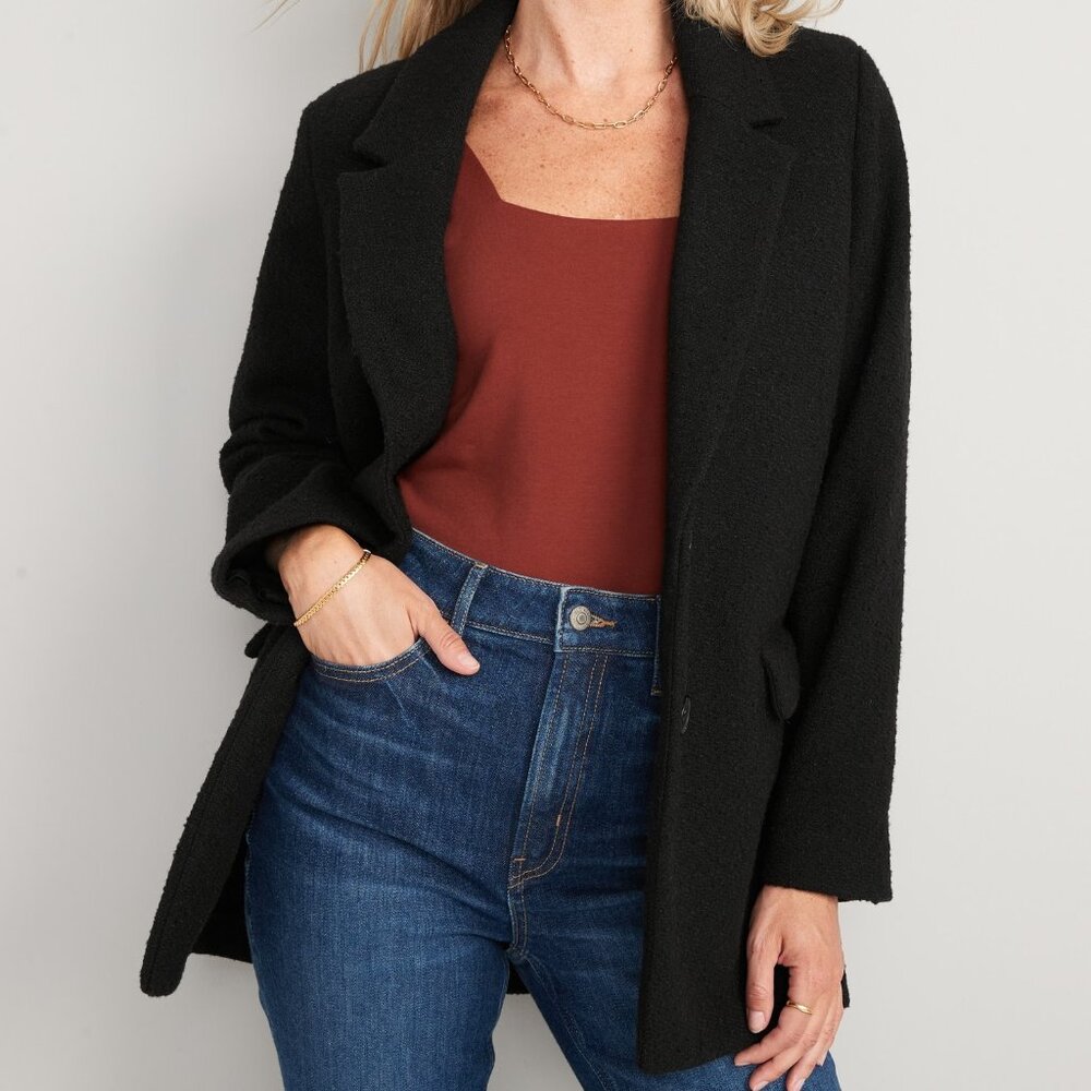 Old Navy Soft-Brushed Oversized Blazer Jacket for Women - Black XS